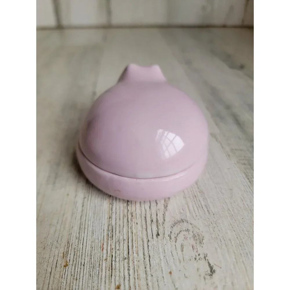 R.O.C. Pink curled up‎ cat trinkets ceramic box Unique Home Decor